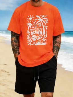 Find Me In The Ocean Print 18 Color T Shirt Hip Hop All-Match Man T-Shirts Comfy Cotton Clothing O-Neck Loose Unisex Streetwear