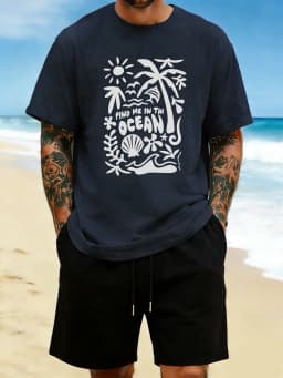 Find Me In The Ocean Print 18 Color T Shirt Hip Hop All-Match Man T-Shirts Comfy Cotton Clothing O-Neck Loose Unisex Streetwear
