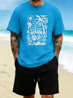 Find Me In The Ocean Print 18 Color T Shirt Hip Hop All-Match Man T-Shirts Comfy Cotton Clothing O-Neck Loose Unisex Streetwear