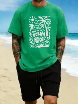 Find Me In The Ocean Print 18 Color T Shirt Hip Hop All-Match Man T-Shirts Comfy Cotton Clothing O-Neck Loose Unisex Streetwear