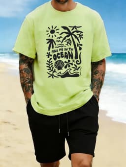 Find Me In The Ocean Print 18 Color T Shirt Hip Hop All-Match Man T-Shirts Comfy Cotton Clothing O-Neck Loose Unisex Streetwear