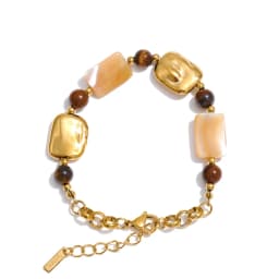 Yhpup Stainless Steel Natural Shell Tiger Stone Chain Handmade Bracelet Bangle Recommend Handmade Exquisite Charming Jewelry