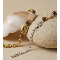Yhpup Stainless Steel Natural Shell Tiger Stone Chain Handmade Bracelet Bangle Recommend Handmade Exquisite Charming Jewelry