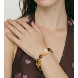 Yhpup Stainless Steel Natural Shell Tiger Stone Chain Handmade Bracelet Bangle Recommend Handmade Exquisite Charming Jewelry