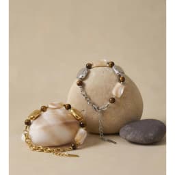 Yhpup Stainless Steel Natural Shell Tiger Stone Chain Handmade Bracelet Bangle Recommend Handmade Exquisite Charming Jewelry