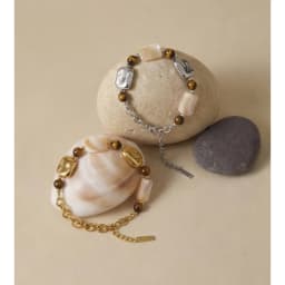 Yhpup Stainless Steel Natural Shell Tiger Stone Chain Handmade Bracelet Bangle Recommend Handmade Exquisite Charming Jewelry