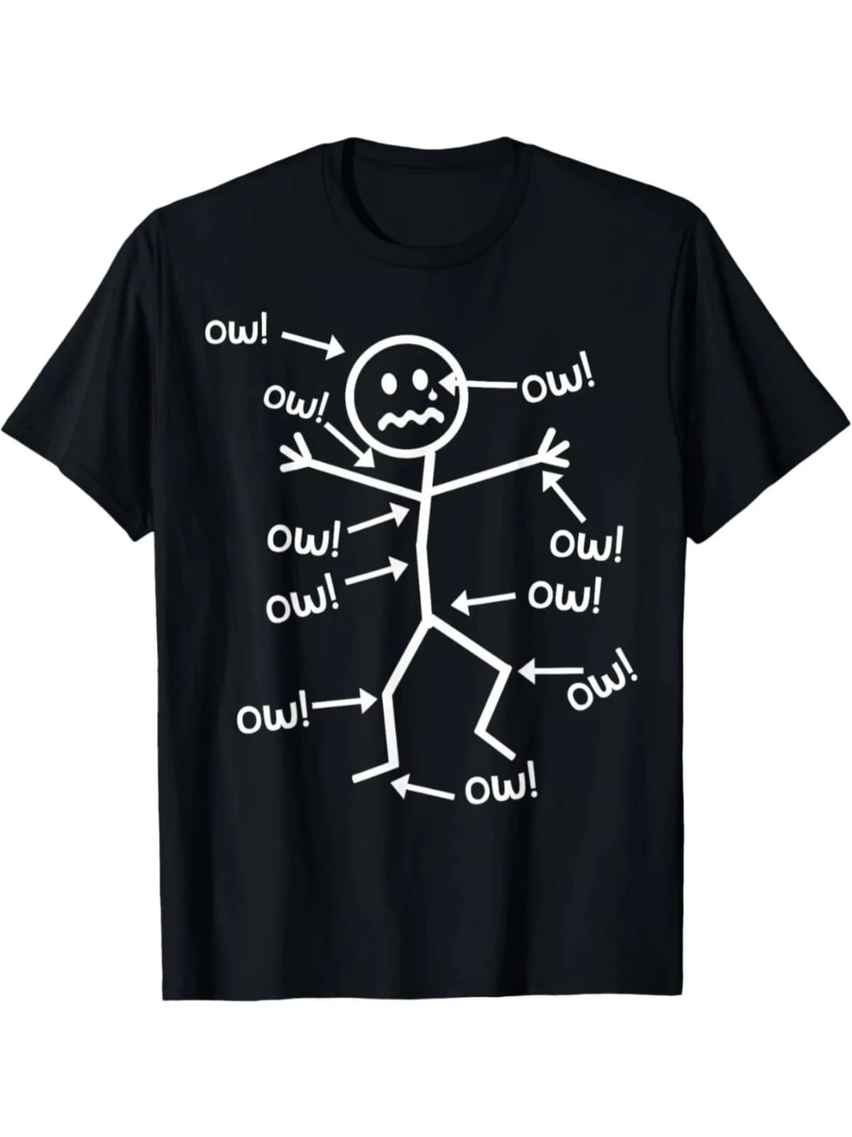 Ow Ow Ow T-Shirt Funny Chronic Pain Awareness Graphic Printed Women Short Sleeve Round Neck T Shirts Casual Summer Clothing
