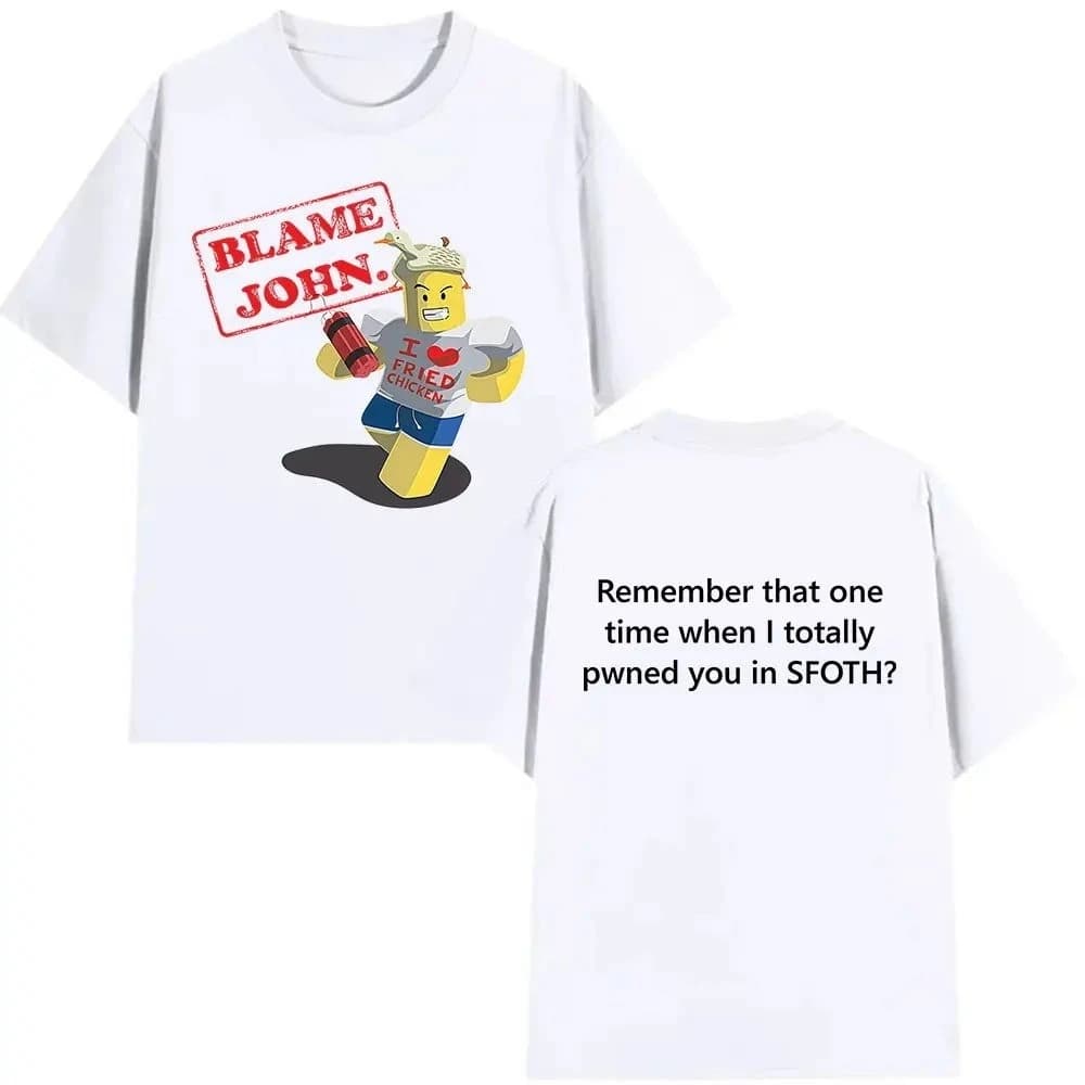 Shedletsky Blame John Forsaken White Casual T-Shirt Men's and Women's Luxury Brand Top
