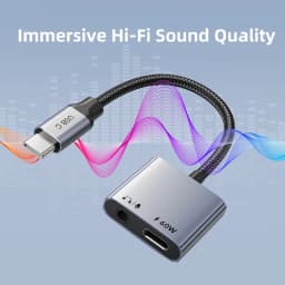 CABLETIME USB Type C Adapter USB C Headphone Charger 2-in-1 PD 60W USB C to 3.5 mm jack Adapter Hi-Fi for IPhone Xiaomi