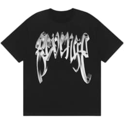 Gothic Font T-Shirt 2D Metal Effect Graphic Tee, Black Streetwear Bold Letter Print Tops for Men Women Casual men clothing