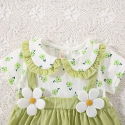 Small Floral Short Sleeved Baby Girl Dress, Summer New Fake Two-Piece Children'S Clothing (6-24 Months)