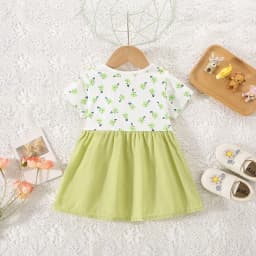 Small Floral Short Sleeved Baby Girl Dress, Summer New Fake Two-Piece Children'S Clothing (6-24 Months)
