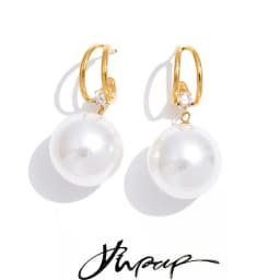 Yhpup 40*40mm Simulated Pearls Big Round Beads Earrings 2026 Stainless Steel Chic Attractive Korean Jewelry for Fashion Women