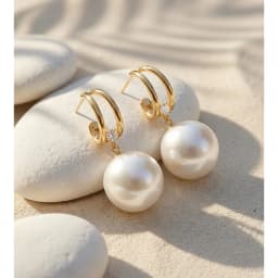 Yhpup 40*40mm Simulated Pearls Big Round Beads Earrings 2026 Stainless Steel Chic Attractive Korean Jewelry for Fashion Women
