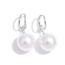 Yhpup 40*40mm Simulated Pearls Big Round Beads Earrings 2026 Stainless Steel Chic Attractive Korean Jewelry for Fashion Women