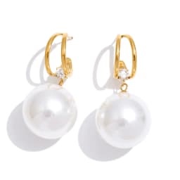 Yhpup 40*40mm Simulated Pearls Big Round Beads Earrings 2026 Stainless Steel Chic Attractive Korean Jewelry for Fashion Women