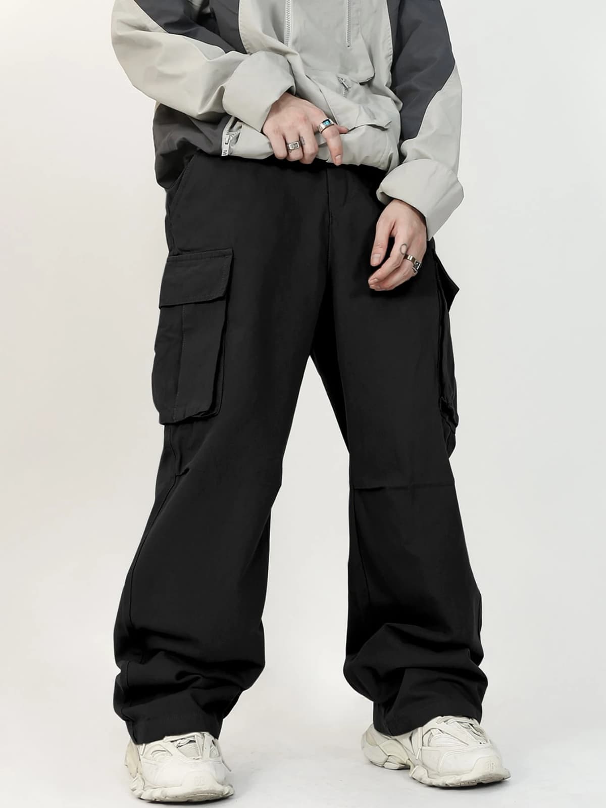 3D Pockets, Street-styling Workwear, Trendy Functional Lacing, Loose-fitting Casual Pants, Men's Straight-cut Fashion