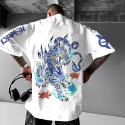 2026 New Anime Digimon Garurumon Printed T-Shirt Men's and Women's Fashion Breathable T-Shirt Men's Tops
