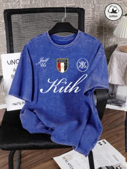 Just Us Kith Art Letter Printing Washed T-Shirt Men'S Cotton Oversized T Shirts Casual O-Neck Distressed Tops Summer Men Clothes