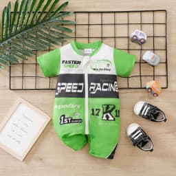 Infant Racing Themed Romper Baby Boy Short Sleeve Onesie Newborn Motorcycle Style One Piece Outfit Knitted Cool Comfortable