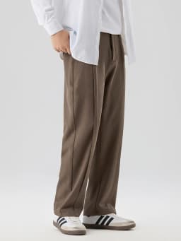 2026 New Korean Men's Casual Pants Banded Waist Stretch Semi-Wide Pleated Suit Slacks Straight Loose Draped Trousers