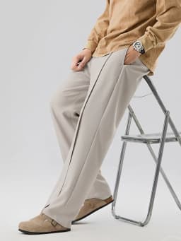 2026 New Korean Men's Casual Pants Banded Waist Stretch Semi-Wide Pleated Suit Slacks Straight Loose Draped Trousers