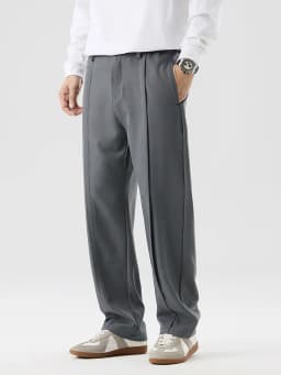 2026 New Korean Men's Casual Pants Banded Waist Stretch Semi-Wide Pleated Suit Slacks Straight Loose Draped Trousers