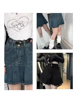 Vintage Wash Blue Denim Skirt Shorts for Women High Waist A-Line Slim Fit Korean Summer Fashion Mini Jeans Ruffle Skir