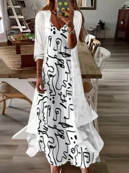 Print design casual style Abstract Black Line Art Design dress suit