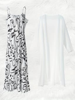 Print design casual style Abstract Black Line Art Design dress suit