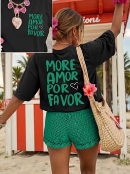 More Amor Por Favor Women's Tee - Retro Spanish Love Graphic, Casual Summer Top oversized t shirt shirts for women