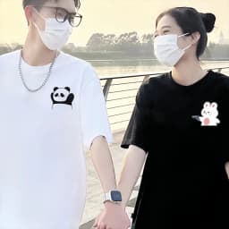 Interesting Cartoon Surrender Panda Print Couple T-shirt Tee Top Casual Loose Short Sleeve Tshirt For Lover Gift
