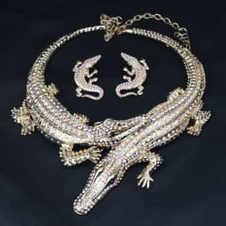 Retro crocodile diamond-encrusted personalized necklace and earrings set for women's wedding gowns, banquet accessories
