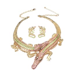 Retro crocodile diamond-encrusted personalized necklace and earrings set for women's wedding gowns, banquet accessories