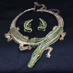 Retro crocodile diamond-encrusted personalized necklace and earrings set for women's wedding gowns, banquet accessories