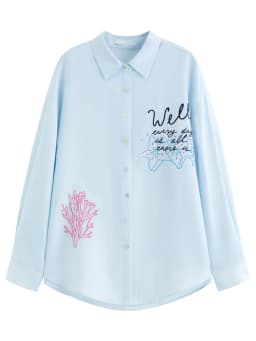 FSLE Linen Shirt Shorts Elastic Waist Trousers Three-piece Set Women Ocean Element Embroidery 2026 Summer Sun-protection Suit