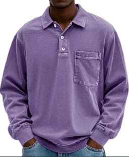 American Style Retro Old Dark Grey Long Sleeve Polo Shirt Loose Lapel Pocket Design Casual All-match Heavy Top for Men