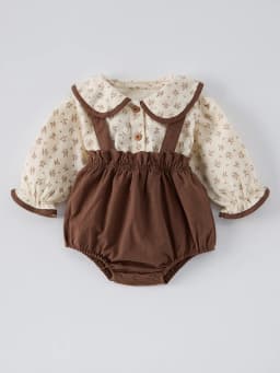 New Baby Korean-Style Stylish Outfit Set-Baby Doll Shirt with Floral Pattern, Back Strap Bag, Diaper Set, Complete Two-Piece Set