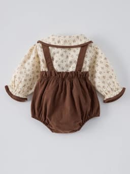 New Baby Korean-Style Stylish Outfit Set-Baby Doll Shirt with Floral Pattern, Back Strap Bag, Diaper Set, Complete Two-Piece Set
