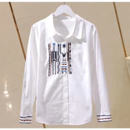 Designer-Inspired Niche Vertical Stripe Slim-Fit Pure Cotton Embroidered Shirt for Women, New Spring and Autumn Style, Versatile Ethnic Style Long-Sleeve Blouse