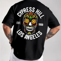 Los Angeles 1988 Sugar Skull Pattern Men's Pure Cotton T-shirt Hip Hop Street Top