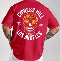 Los Angeles 1988 Sugar Skull Pattern Men's Pure Cotton T-shirt Hip Hop Street Top