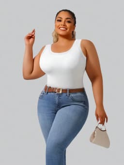 Plus Size Women's Solid Ribbed Tank Top Square Neck Sleeveless Slim Fit Casual Cami