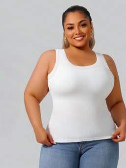 Plus Size Women's Solid Ribbed Tank Top Square Neck Sleeveless Slim Fit Casual Cami