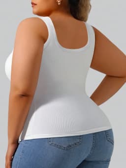 Plus Size Women's Solid Ribbed Tank Top Square Neck Sleeveless Slim Fit Casual Cami