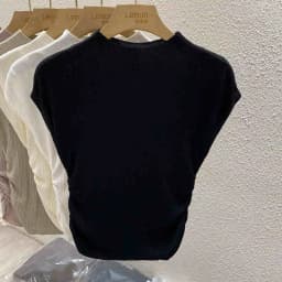 2026 Spring Summer Ice Silk Knit T-Shirt Half High Neck Waist Slimming Unique Design Slim Fit Short Sleeve Inner Tops