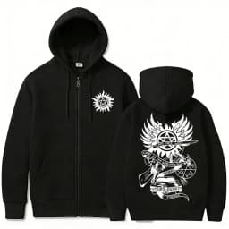 Supernatural Merch Zipper Hoodie Men Women Gothic Rock Oversized Zip Up Jacket Male Casual Retro Fleece Cotton Zip Up Sweatshirt