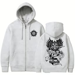 Supernatural Merch Zipper Hoodie Men Women Gothic Rock Oversized Zip Up Jacket Male Casual Retro Fleece Cotton Zip Up Sweatshirt
