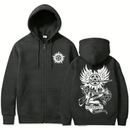 Supernatural Merch Zipper Hoodie Men Women Gothic Rock Oversized Zip Up Jacket Male Casual Retro Fleece Cotton Zip Up Sweatshirt