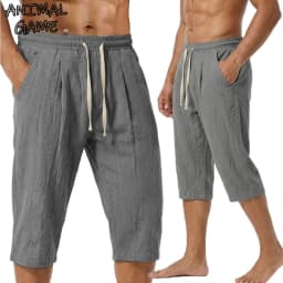 summer Men's Linen shorts pants Solid Color Casual Pants for Men Sport Breathable Baggy Pant Beach Lightweight Cotton Trousers